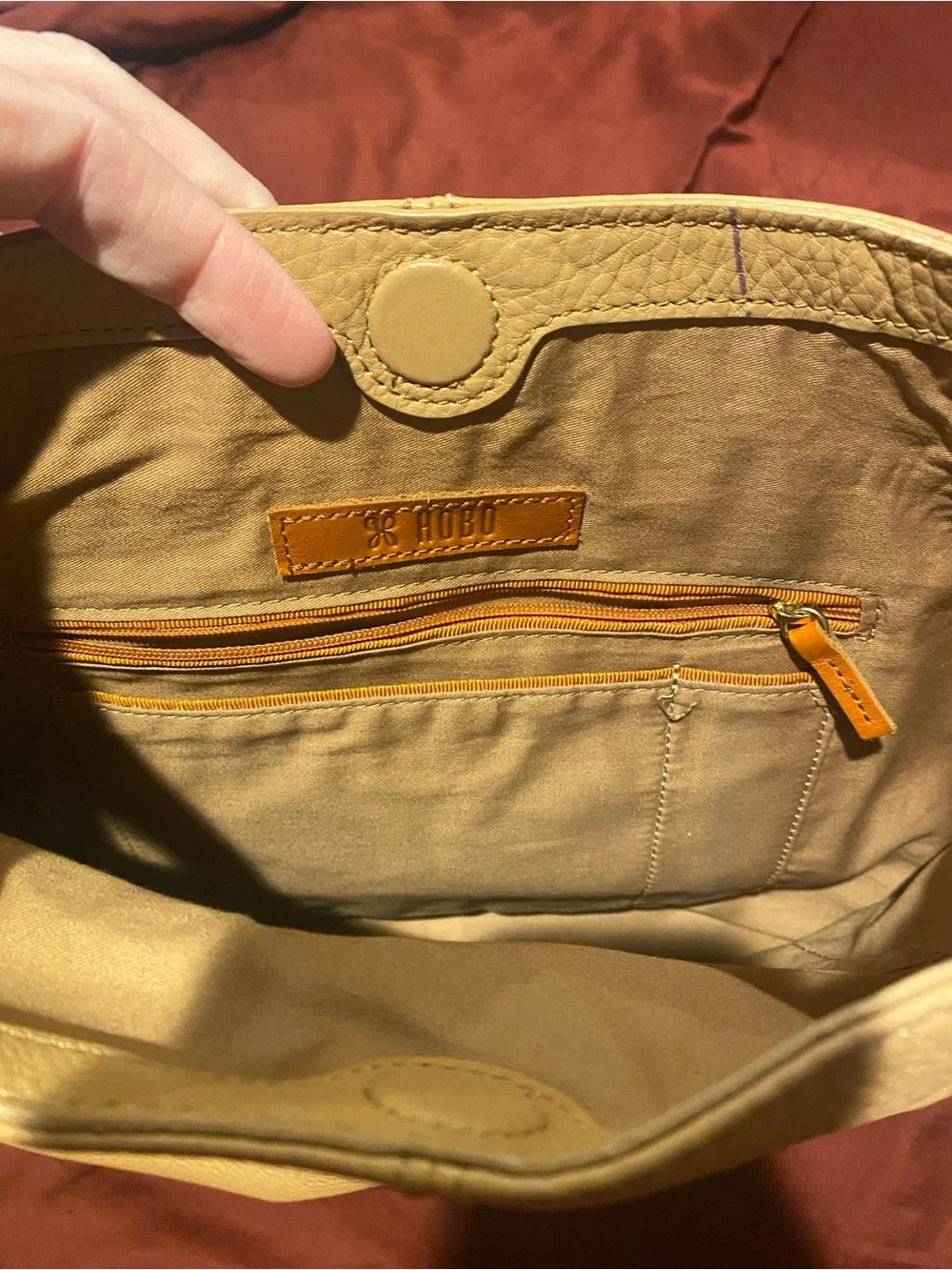 HOBO Tan Pebbled Leather Hobo with Patterned Adjustable Strap